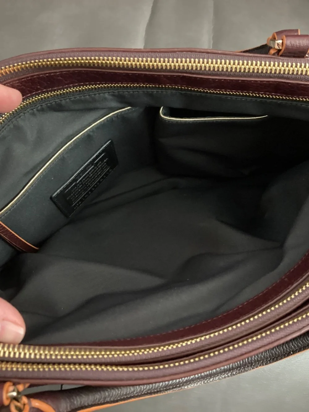Coach Burgundy and Tan Leather Crossbody Satchel